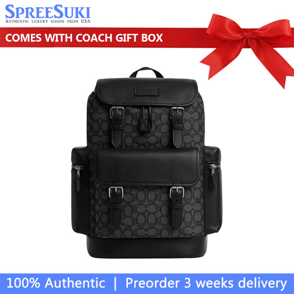 Coach Sprint Backpack In Signature Jacquard Silver Charcoal Black # CBM50