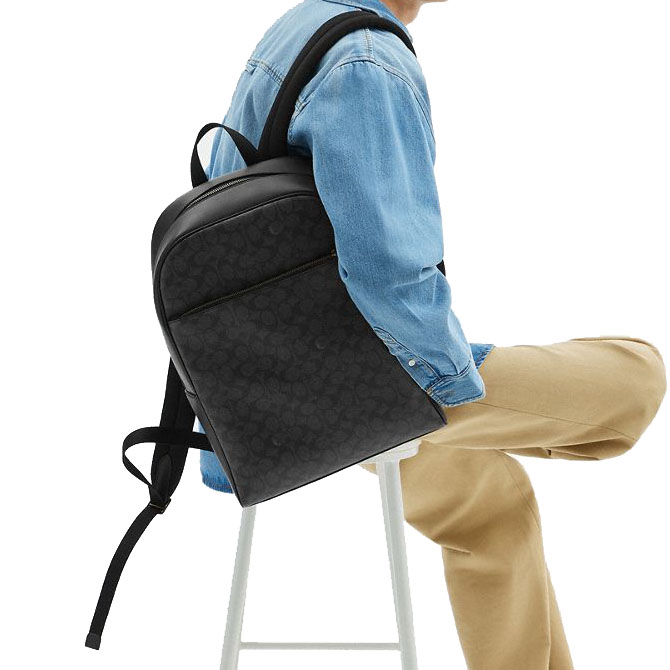 Coach Owen Backpack In Signature Canvas Gunmetal Charcoal Black # CAJ90