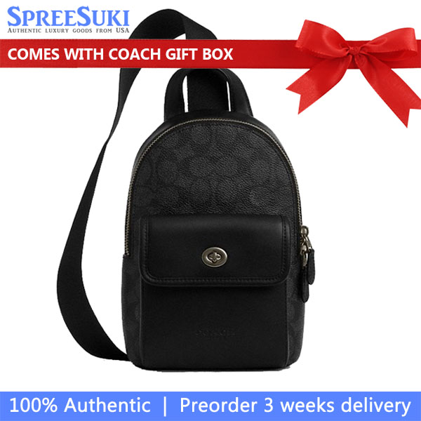 Coach Small Turnlock Sling Pack In Signature Canvas Gunmetal Charcoal Black # CAJ29