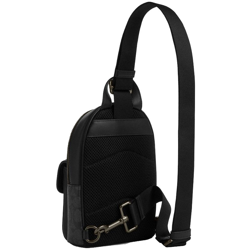 Coach Small Turnlock Sling Pack In Signature Canvas Gunmetal Charcoal Black # CAJ29
