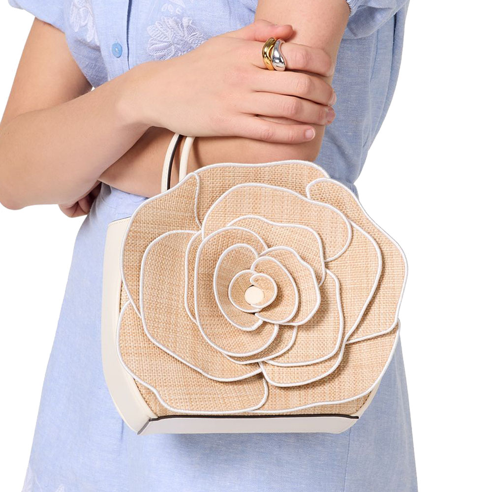 Kate Spade Flora Rose Straw Crossbody Natural # KK969