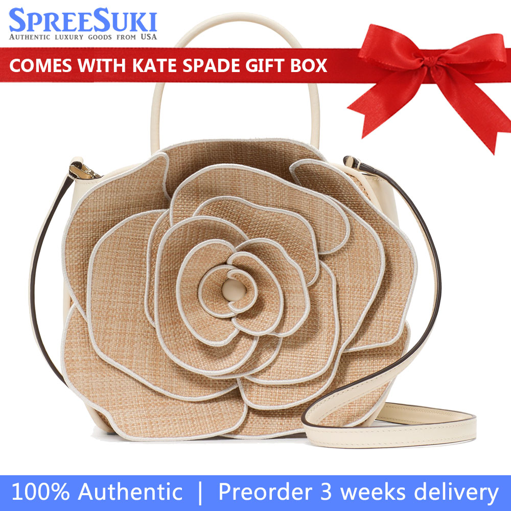 Kate Spade Flora Rose Straw Crossbody Natural # KK969