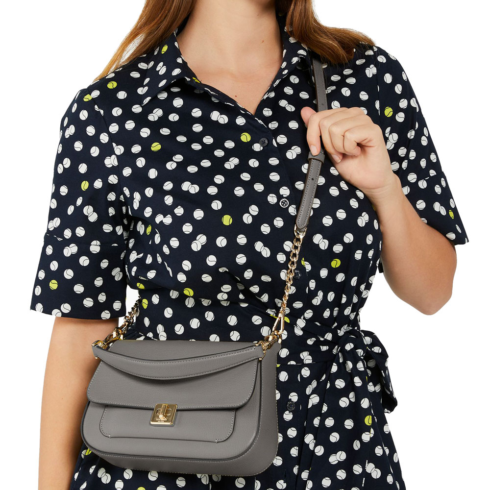 Kate Spade Crossbody Bag Sling Shoulder Bag Phoebe Refined Grain Leather Flap Hare Grey # KF554