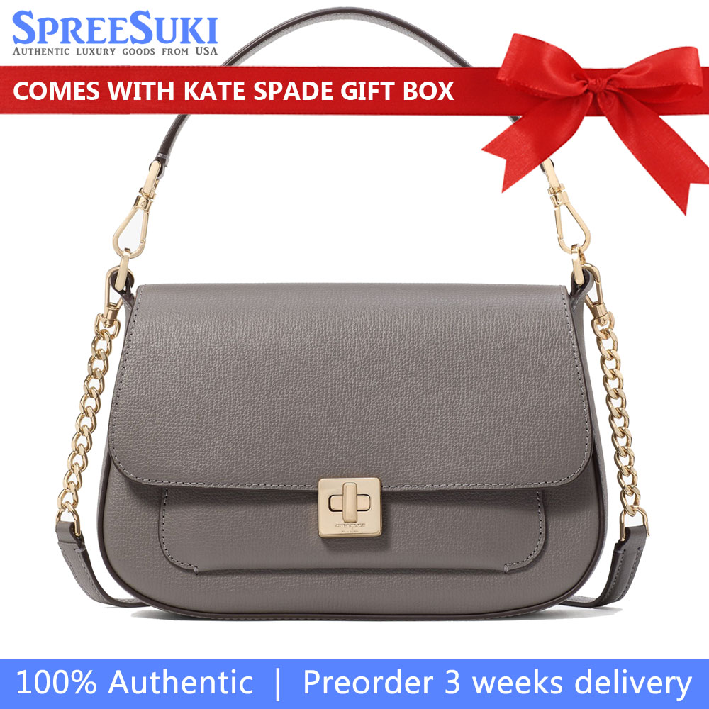 Kate Spade Crossbody Bag Sling Shoulder Bag Phoebe Refined Grain Leather Flap Hare Grey # KF554