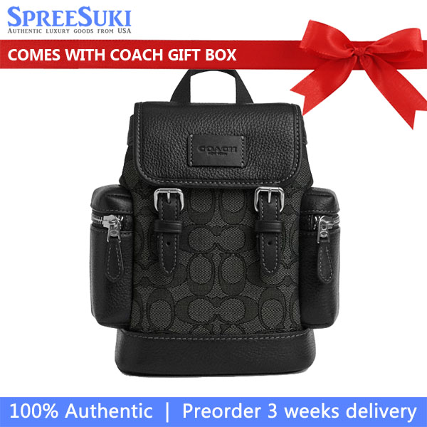 Coach Sprint Sling Pack In Signature Jacquard Silver Charcoal Black # CBF64
