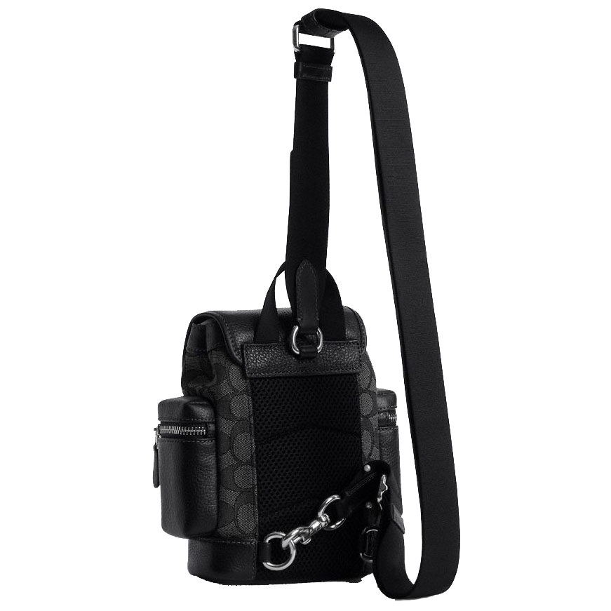 Coach Sprint Sling Pack In Signature Jacquard Silver Charcoal Black # CBF64