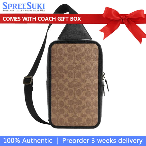 Coach Sullivan Pack In Signature Canvas Tan Black # CZ397