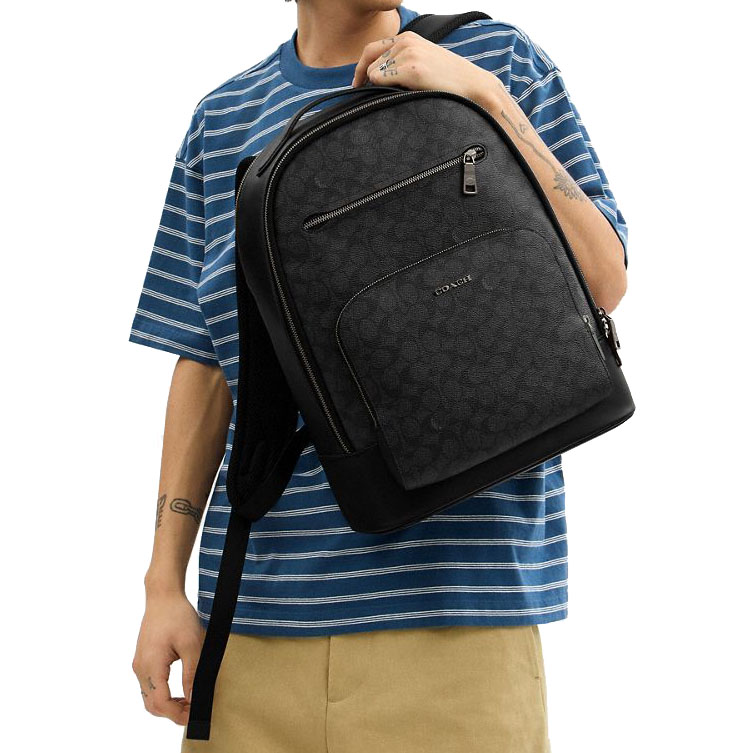 Coach Ethan Backpack In Signature Canvas Gunmetal Charcoal Black # CY832