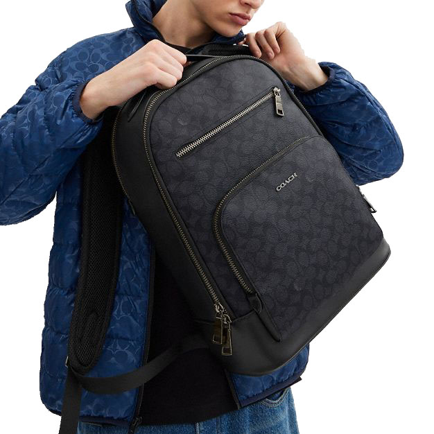 Coach Ethan Backpack In Signature Canvas Gunmetal Charcoal Black # CV919