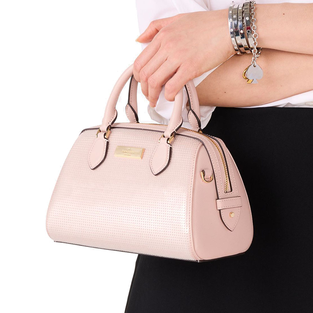 Kate Spade Madison Satin Sequin Small Dolly Duffle Rose Smoke # KK232