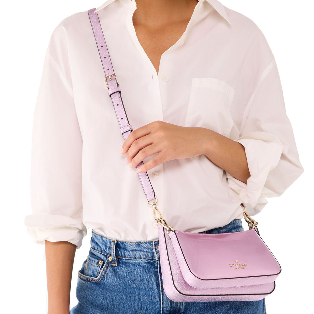 Kate Spade Duet Patent Crossbody Duo Quartz Pink # KJ000