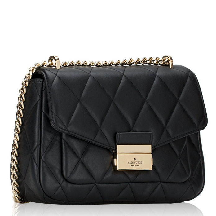 Kate Spade Crossbody Bag Carey Smooth Quilted Leather Small Flap Shoulder Bag Black # KA767D2
