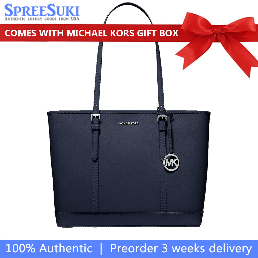 Michael Kors Jet Set Travenuel Large Saffiano Leather Tote Bag Navy # 35T0STVL9L