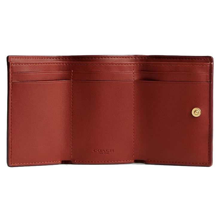Coach Essential Mini Trifold Wallet In Signature Canvas Brass Tan Rust # CM438
