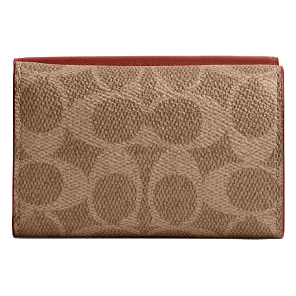 Coach Essential Mini Trifold Wallet In Signature Canvas Brass Tan Rust # CM438
