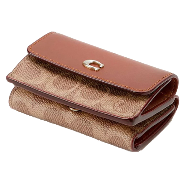 Coach Essential Mini Trifold Wallet In Signature Canvas Brass Tan Rust # CM438