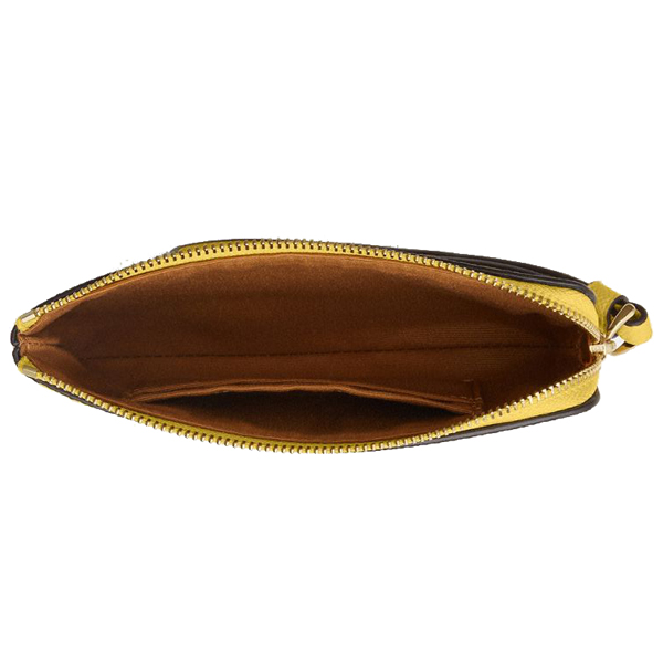 Coach Small Wristlet Crossgrain Leather Corner Zip Yellow # CV396