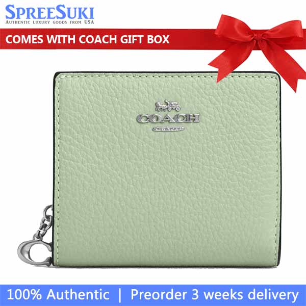 Coach Small Wallet Pebble Leather Snap Wallet Light Pistachio # C2862