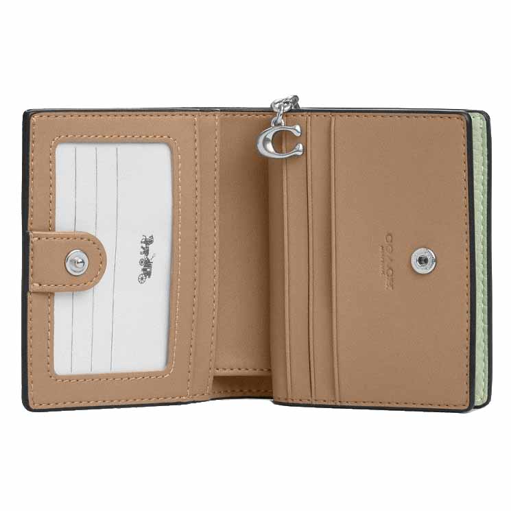 Coach Small Wallet Pebble Leather Snap Wallet Light Pistachio # C2862