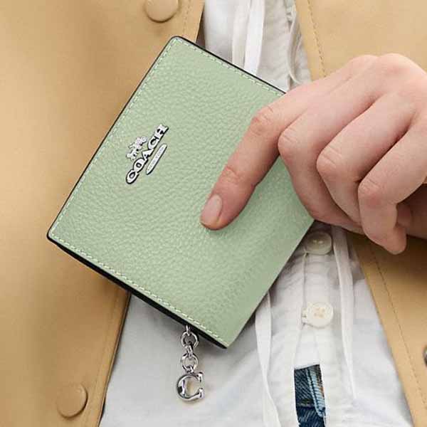 Coach Small Wallet Pebble Leather Snap Wallet Light Pistachio # C2862