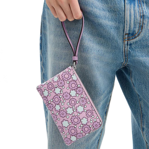 Coach Corner Zip Wristlet With Floral Print Silver Lily Multi # CBP28
