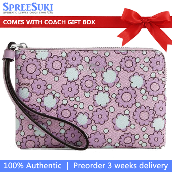 Coach Corner Zip Wristlet With Floral Print Silver Lily Multi # CBP28