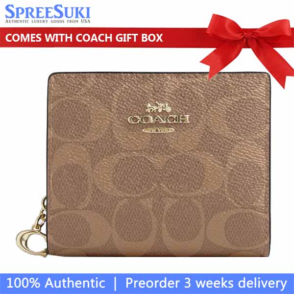 Coach Small Wallet Snap Wallet Signature Canvas Tan Brown # CW789