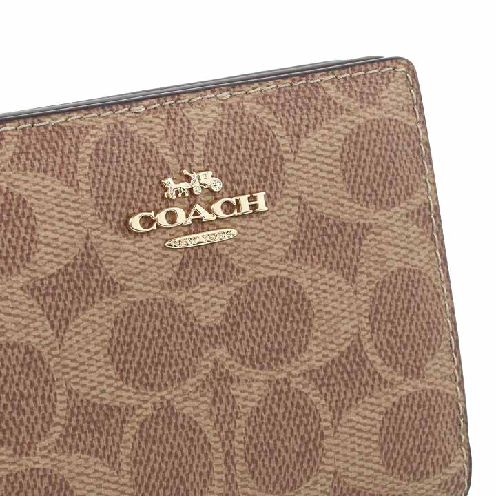 Coach Small Wallet Snap Wallet Signature Canvas Tan Brown # CW789