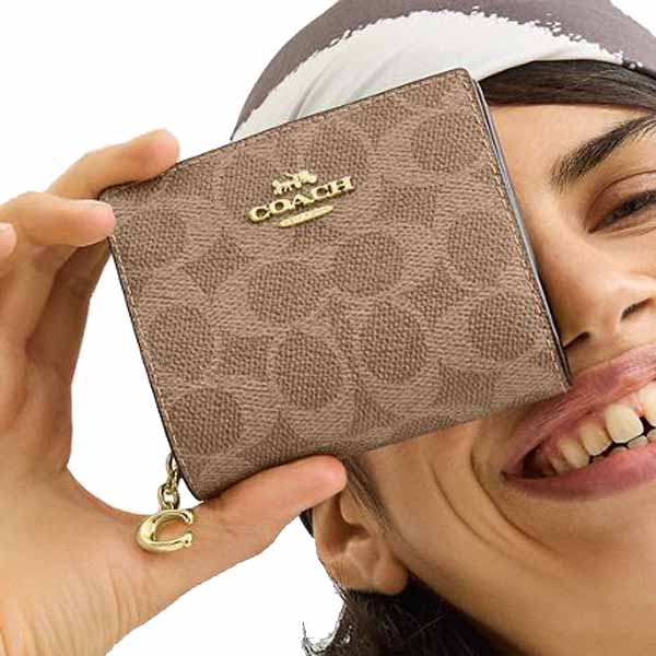 Coach Small Wallet Snap Wallet Signature Canvas Tan Brown # CW789