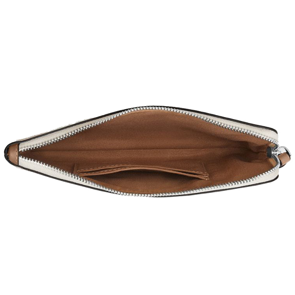 Coach Large Corner Zip Wristlet In Signature Canvas Silver Sand Tan # CBP09