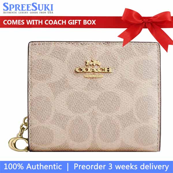 Coach Small Wallet Snap Wallet Signature Canvas Sand Chalk # CW789