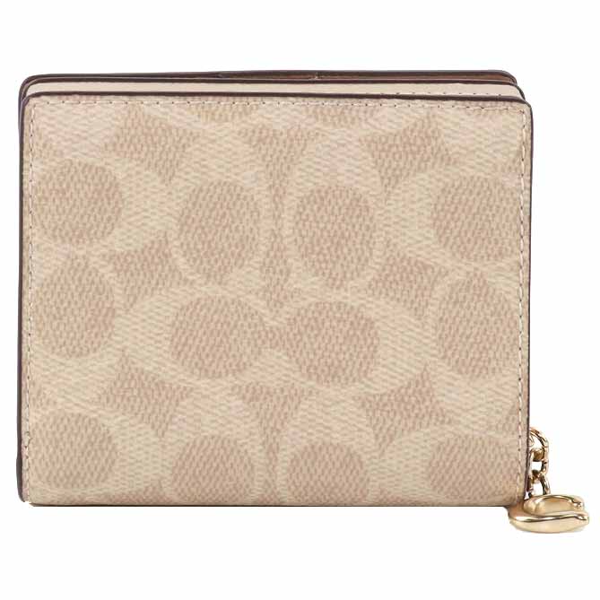 Coach Small Wallet Snap Wallet Signature Canvas Sand Chalk # CW789