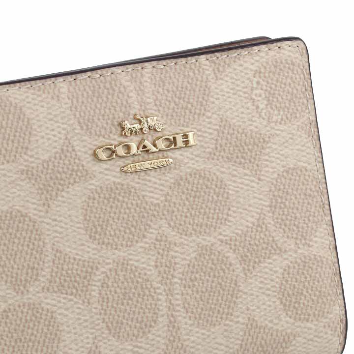 Coach Small Wallet Snap Wallet Signature Canvas Sand Chalk # CW789