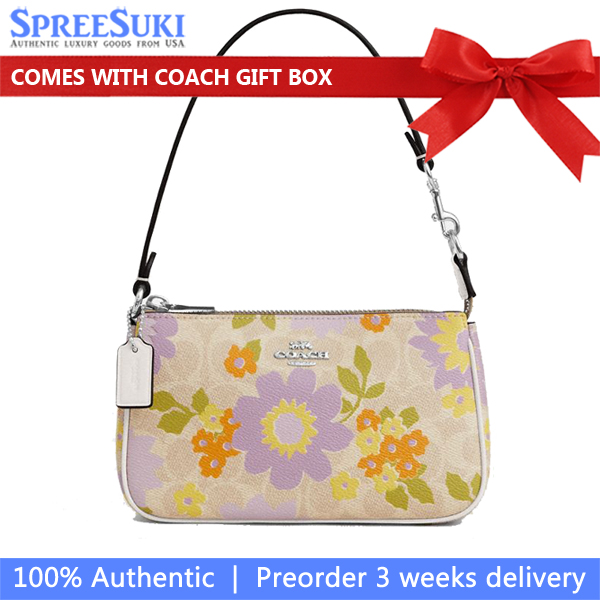 Coach Nolita 19 In Signature Canvas With Floral Print Silver Sand Multi # CBM73
