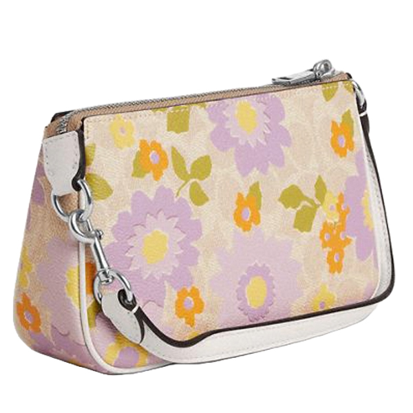 Coach Nolita 19 In Signature Canvas With Floral Print Silver Sand Multi # CBM73