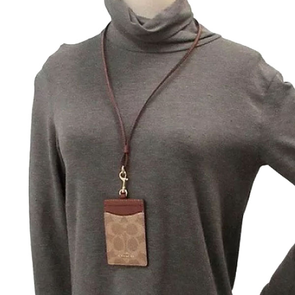 Coach Lanyard Id Signature Canvas Card Holder Card Case Card Holder Tan Brown # CZ285