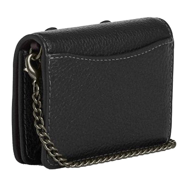 Coach Mini Wallet On A Chain With Floral Applique Gunmetal Black # CAL71