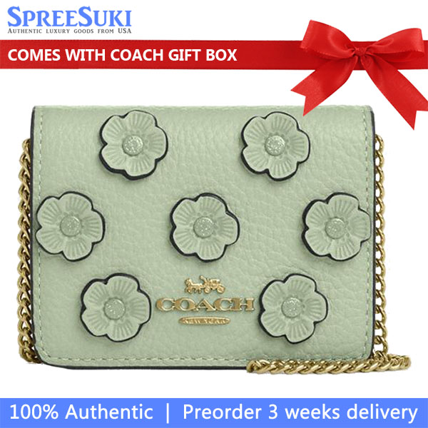 Coach Mini Wallet On A Chain With Floral Applique Light Pistachio # CAL71