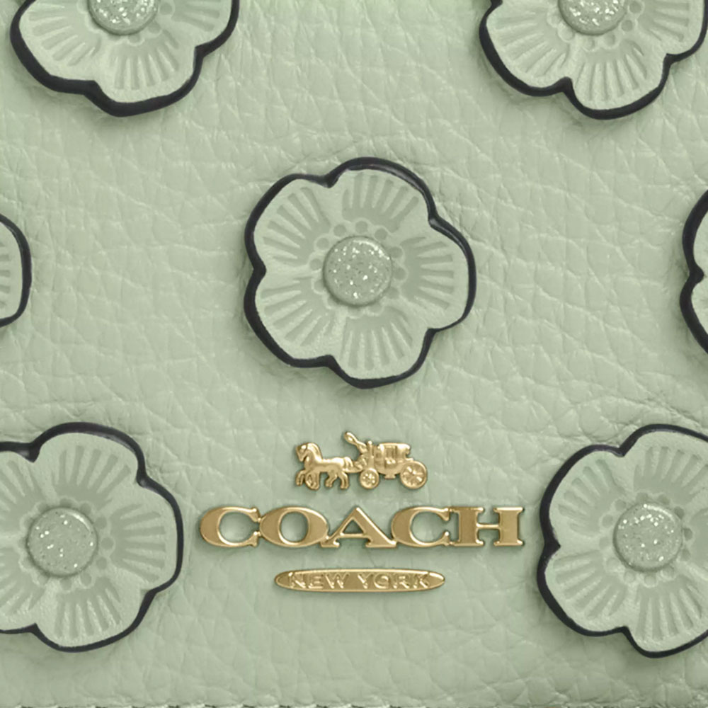Coach Mini Wallet On A Chain With Floral Applique Light Pistachio # CAL71