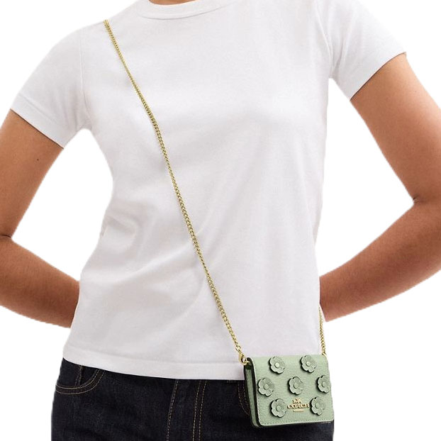 Coach Mini Wallet On A Chain With Floral Applique Light Pistachio # CAL71