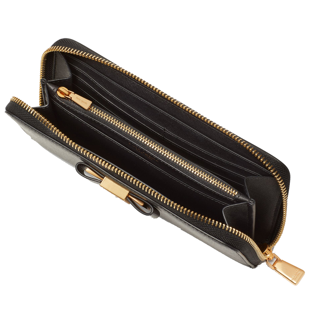 Kate Spade Morgan Bow Embellished Zip-Around Continental Wallet Black # K9925