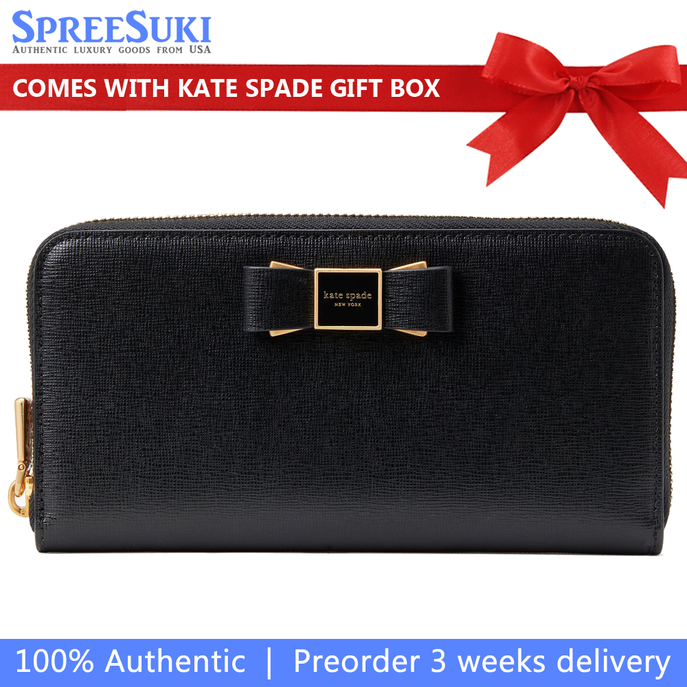 Kate Spade Morgan Bow Embellished Zip-Around Continental Wallet Black # K9925