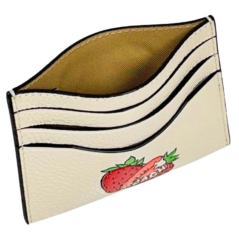 Coach Slim Id Card Case With Strawberry Graphic Chalk Multi # CAR33