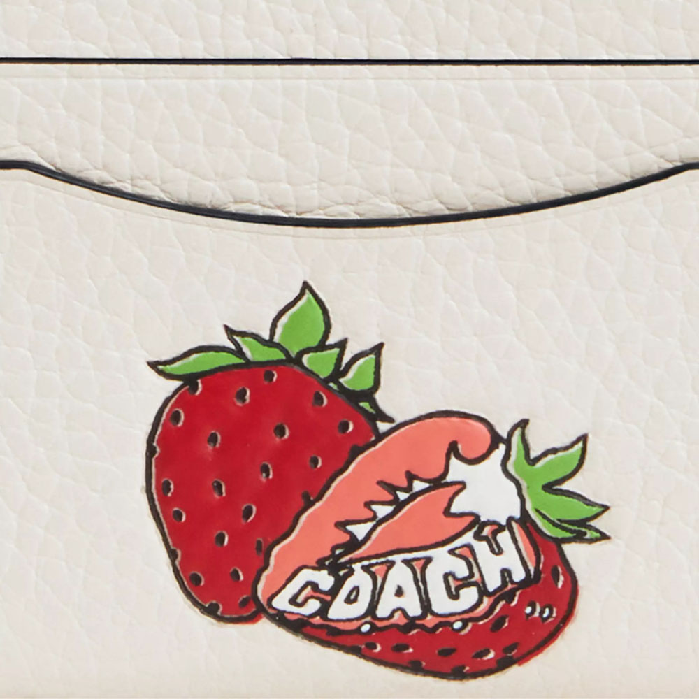 Coach Slim Id Card Case With Strawberry Graphic Chalk Multi # CAR33