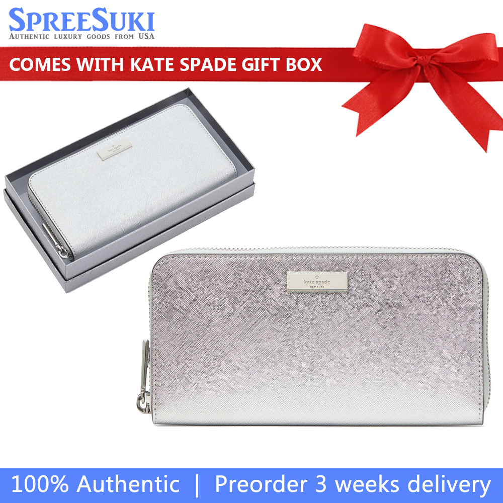 Kate Spade Kenzie Boxed Metallic Large Continental Wallet Lunar Light # KJ020