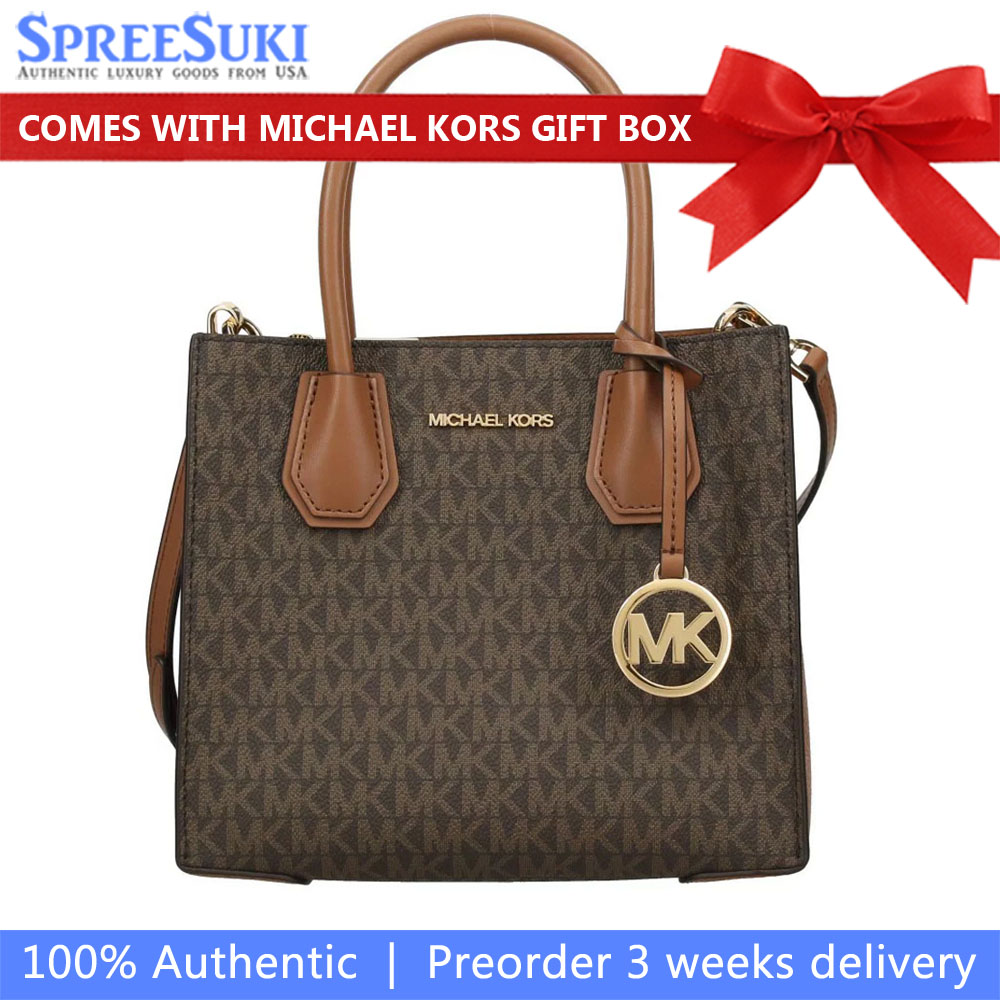 Michael Kors Crossbody Bag Mercer Medium Logo And Leather Accordion Crossbody Bag Brown # 35S1GM9M2B