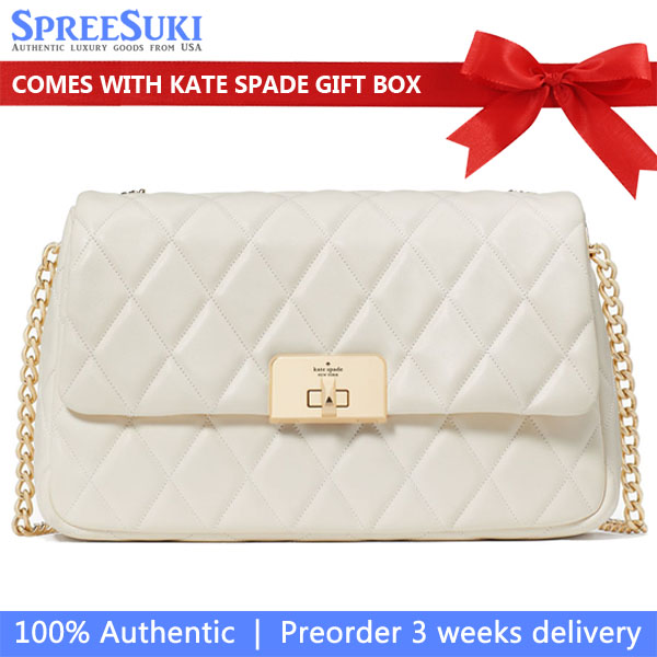 Kate Spade Carey Smooth Quilted Flap Shoulder Bag Meringue # KH228
