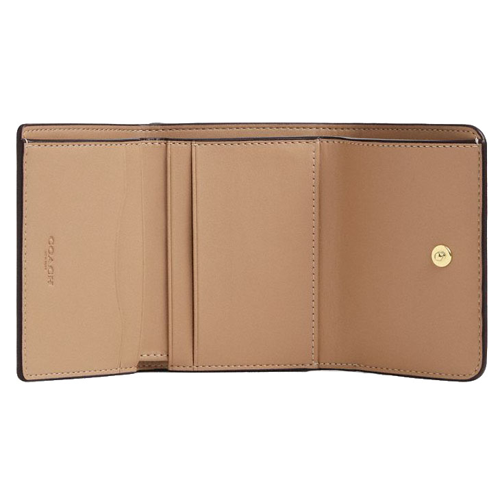 Coach Card Holder Wallet In Blocked Signature Canvas Sand Tan # CZ446