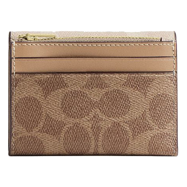 Coach Card Holder Wallet In Blocked Signature Canvas Sand Tan # CZ446