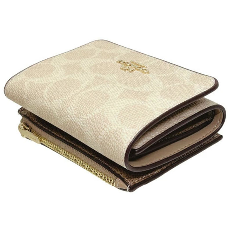Coach Card Holder Wallet In Blocked Signature Canvas Sand Tan # CZ446